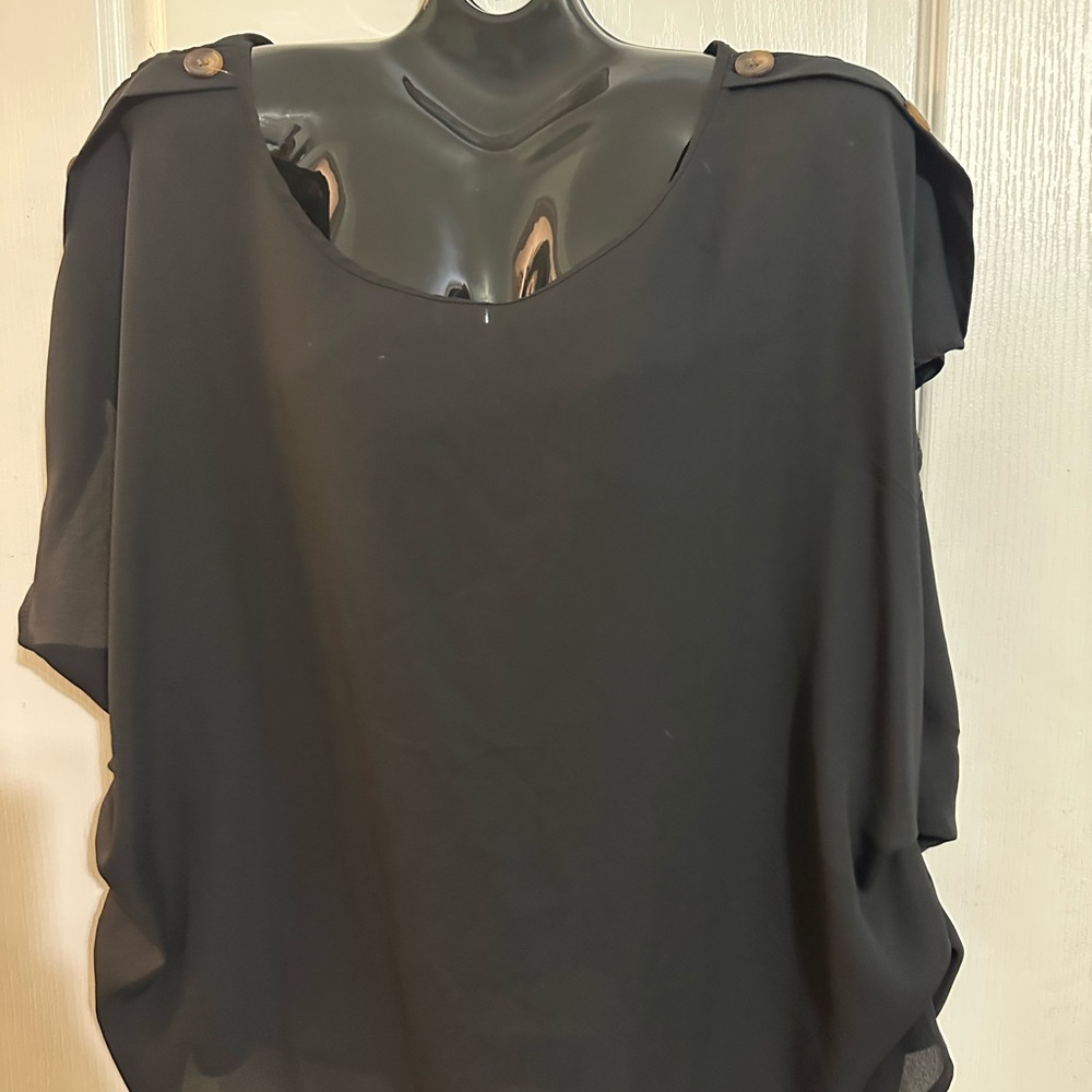 Black Button-Shoulder Women's Top